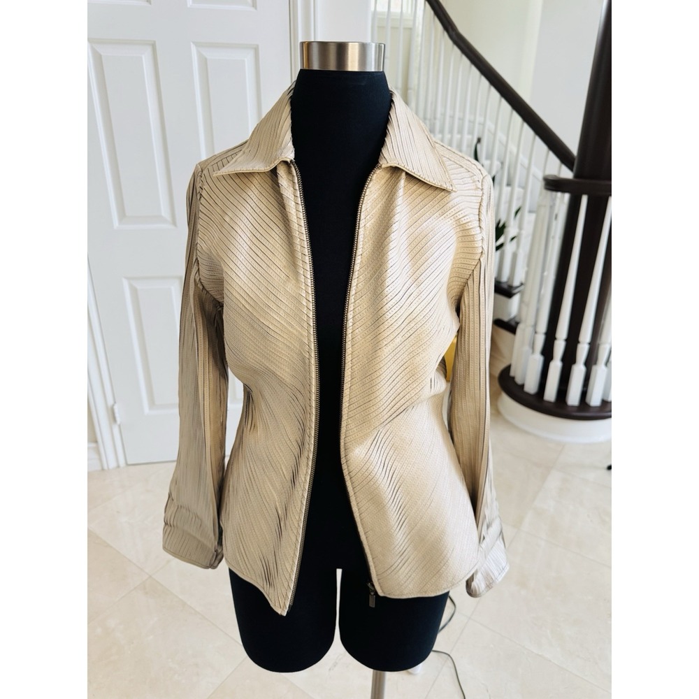 Pelle Studio Wilsons Leather Jacket Women M Beige Full Zip Lined VTG Unique